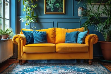 Yellow Sofa in a Blue Room