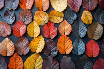 Sticker - A collection of colorful fall leaves arranged on a table as part of a seasonal craft project. Concept of autumn creativity and DIY projects.