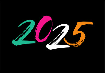 Happy New Year 2025 Design Chalk Scribble MultiColor Abstract Vector Illustration