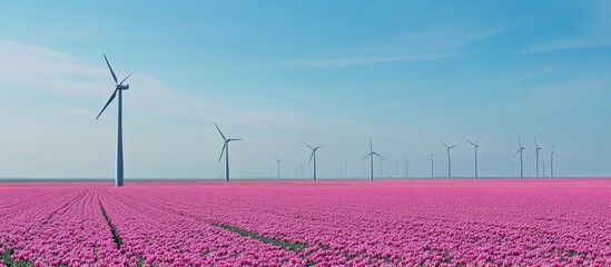 Sticker - Wind Turbines in a Field of Pink Tulips