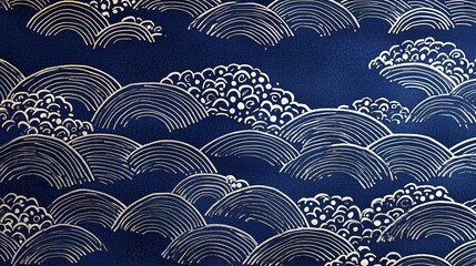 Canvas Print - Abstract Japanese Wave Pattern in Silver and Blue