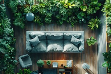 Wall Mural - Living Room Oasis: A Relaxing Interior Design with Lush Greenery