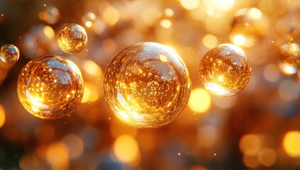 Sticker - Golden Abstract Background with Shiny Bubbles