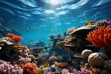 Wall Mural - A vibrant coral reef teeming with marine life. Concept of underwater paradise. Generative Ai.