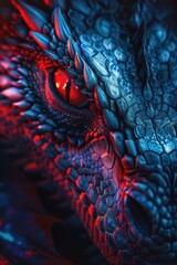 Poster - A close-up shot of a dragon's head with fiery red eyes