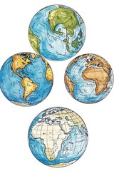 Poster - Three globe-shaped objects featuring a map of the world