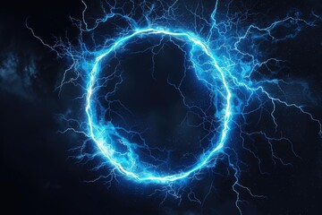 Poster - A striking image of a circle of blue lightning illuminating the darkness of the night sky