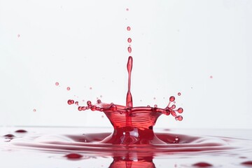 Wall Mural - A close-up shot of red liquid splashing onto a white surface