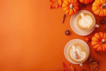 Poster - A pair of cups with coffee on a table, perfect for morning routine or office break