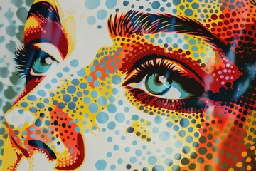 Poster - A close-up view of a woman's face painted on canvas, with intricate details and expression