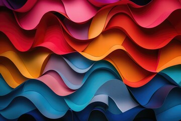 Wall Mural - A vibrant and creative design with waving papers on a dark background