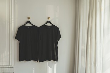 Poster - A simple arrangement of two black shirts on a white background, great for minimalist designs or fashion-related projects