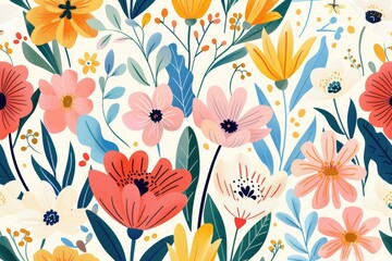 Wall Mural - Colorful floral pattern on a white background