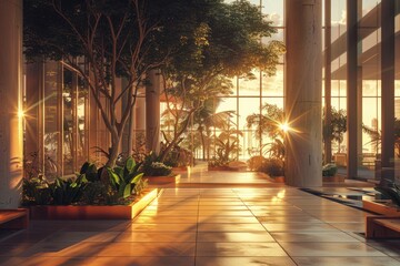 Poster - Sunlight pouring through the windows of a modern building