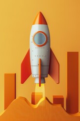 Aufkleber - A small rocket propels itself through the air with a trail of smoke behind