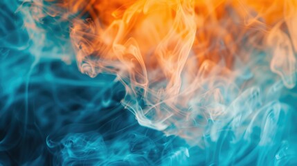 Aufkleber - A close-up shot of blue and orange smoke swirling together, ideal for use in abstract backgrounds or as a visual effect