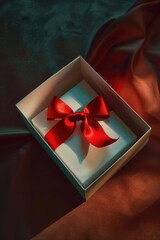 Poster - A small gift box wrapped with a bright red ribbon, perfect for wrapping small presents or decorations