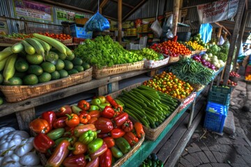 Poster - Colorful array of fruits and veggies displayed for sale at an outdoor market