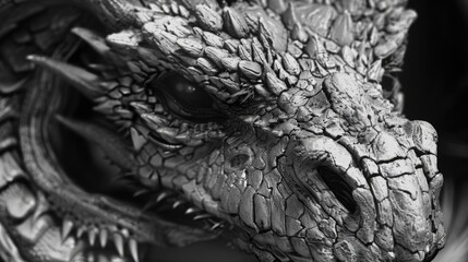 Poster - A detailed view of a mythical dragon's head, often used in fantasy and mythology themes
