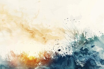 Aufkleber - A beautiful watercolor painting of a sunset over a calm body of water