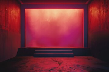 Poster - A dimly lit room with a single red light on the wall, perfect for use in scenes where attention is drawn to this focal point