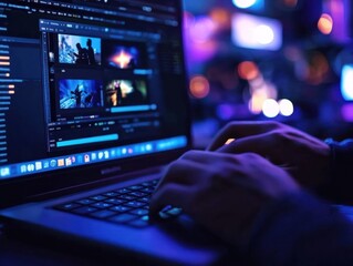 Wall Mural - Laptop with Blue Lights