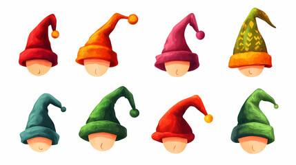 A collection of funny hats. elf hats set isolation on white background. illustration. Elf. Illustration