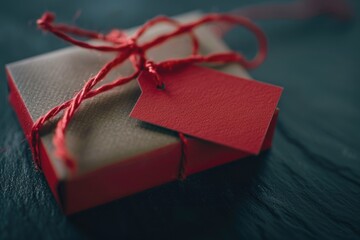 Poster - A small gift box with a red tag tied to it, perfect for wrapping presents or as a decoration