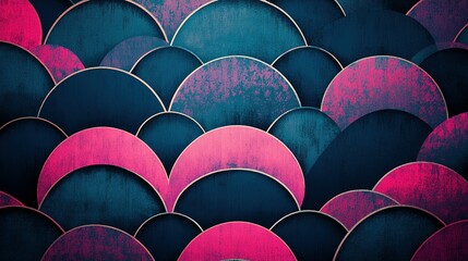 Poster - Abstract Geometric Pattern of Interlocking Arcs in Pink and Blue