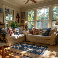 Wall Mural - Cozy Living Room with Patriotic Decor