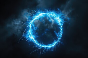 Poster - A bright blue circle of lightning illuminates the darkness, with potential uses in sci-fi, fantasy or action scenes