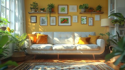 Wall Mural - Cozy Living Room with Sunlight and Plants