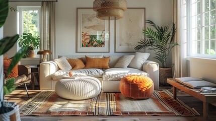 Wall Mural - Cozy Living Room Decor with Natural Light and Bohemian Touches