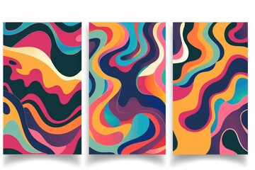 Aufkleber - Three colorful abstract banners with geometric shapes and patterns