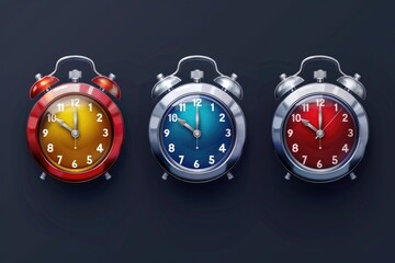 Poster - Three colorful clocks on a dark background