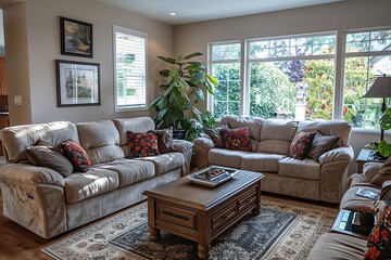 Wall Mural - Living Room Interior with Large Windows