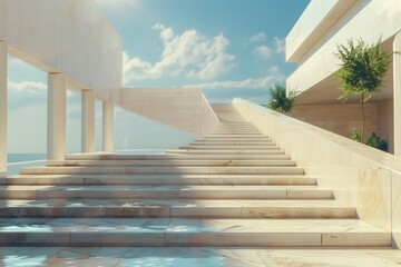 Poster - A set of stairs leading up to a swimming pool, perfect for outdoor spaces and water-themed scenes