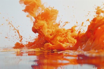 Poster - A close-up view of orange-colored liquid or material in water, ideal for illustrations on environmental issues, pollution, and conservation