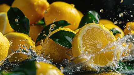 Poster - Fresh lemons submerged in water, great for photography or still life compositions