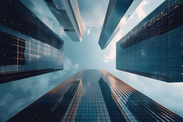 Poster - Tall skyscrapers and high-rise buildings in an urban landscape