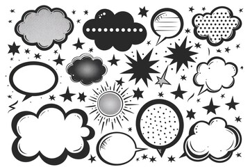 Poster - Collection of black and white speech bubbles for various uses