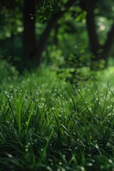 Aufkleber - Close-up view of a field of grass with water droplets glistening in the sunlight