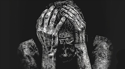 Poster - A man conceals his identity by covering his face, suitable for use in stories about anonymity or secrecy