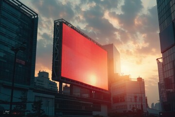 Aufkleber - A large red billboard in the heart of a city