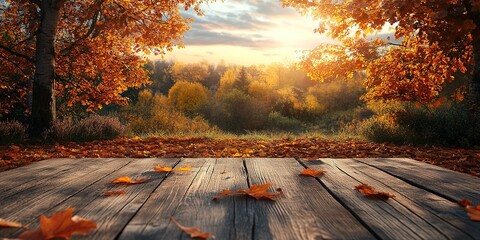 autumn maple leaves on wooden table.falling leaves natural background.sunny autumn day with beautifu