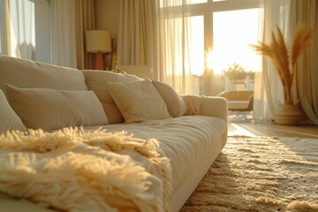 Wall Mural - Cozy Living Room with Sunset View