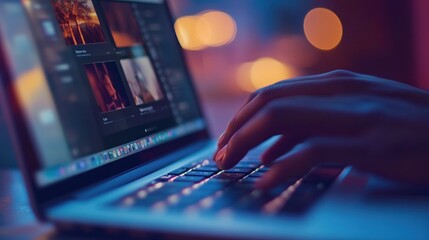 Canvas Print - Close Up of Hand Typing on a Laptop