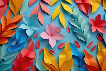 Canvas Print - A collection of vibrant paper flowers placed on a bright blue background, perfect for crafts or decoration ideas