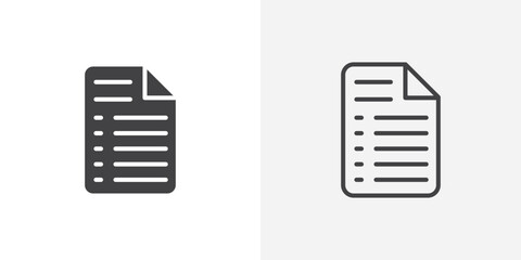 Document vector icon set in solid and outline style