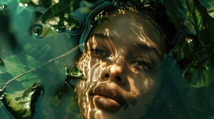 Poster - A close-up of a woman's face underwater, great for aquatic-themed projects